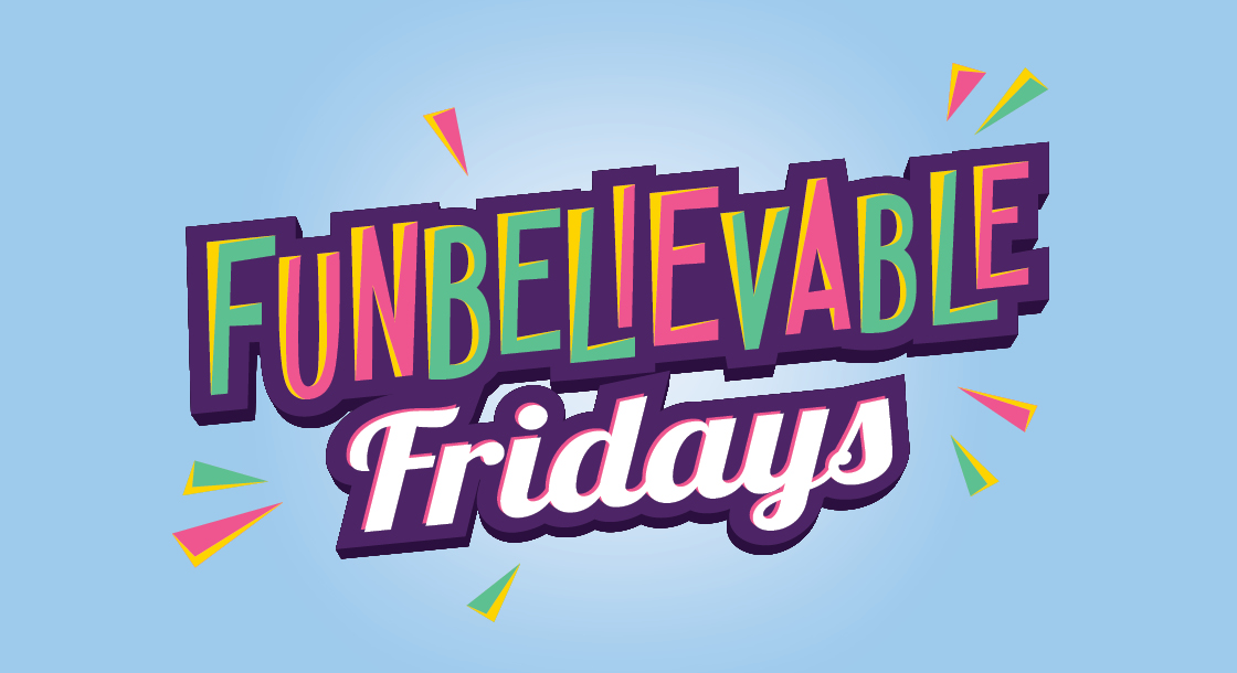 Funbelievable Fridays logo on a light blue background