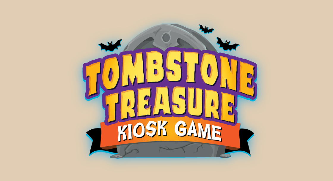 "Tombstone Treasure Kiosk Game" Logo on a light brown background.