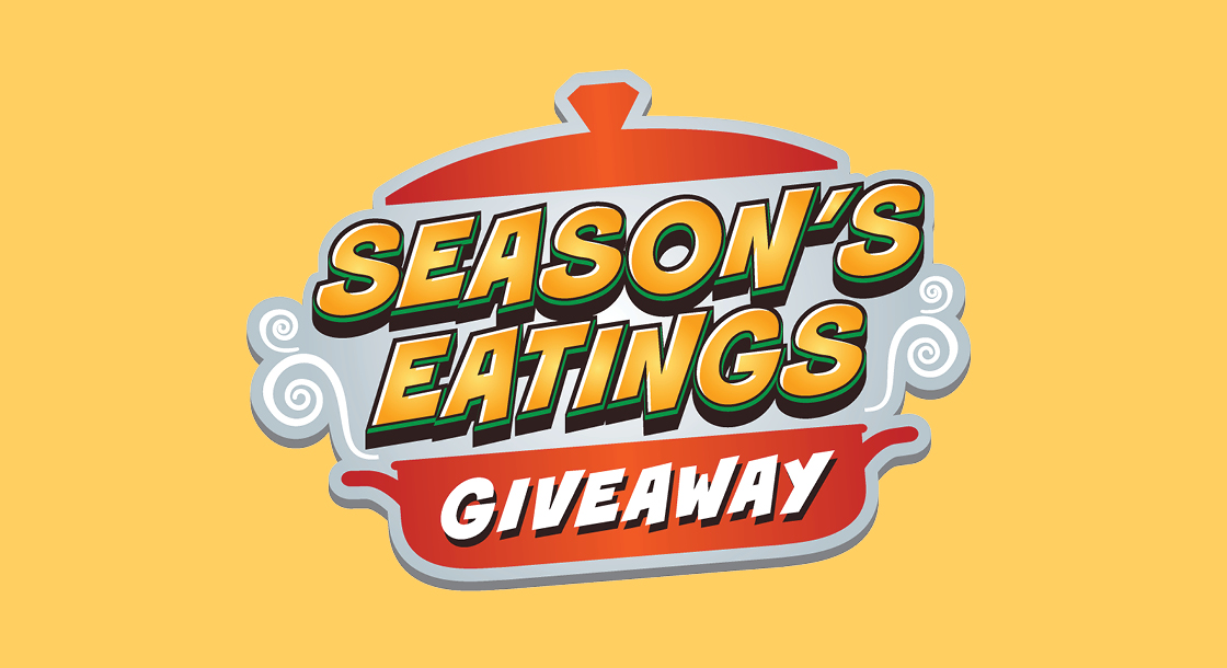 "Season's Eating Giveaway" logo on a yellow background.